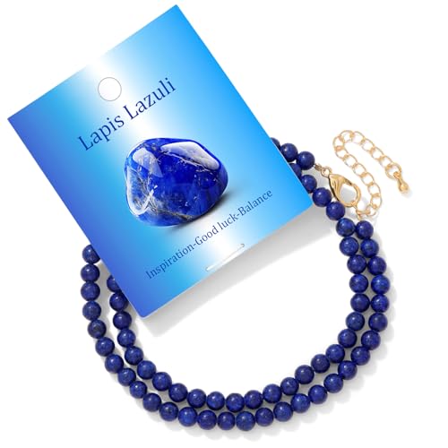 Turquoise Natural Stone Necklace for Women 4mm Handmade Crystal Choker Bead Necklace Gemstone Necklace Healing Crystal Jewelry for Women - color: Lapis Lazuli, size: 4mm
