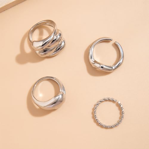 Roe Dolph Chunky Gold Rings for Women Stackable Statement Ring Set | Mixed sculptural shapes and polished surfaces create bold stacking combinations for parties dinners and everyday outfits - color: A7