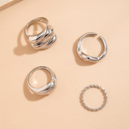 Roe Dolph Chunky Gold Rings for Women Stackable Statement Ring Set | Mixed sculptural shapes and polished surfaces create bold stacking combinations for parties dinners and everyday outfits - color: A7