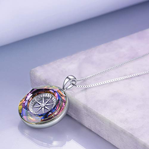 AOBOCO 2026 Graduation Gifts 925 Sterling Silver Compass Pendant Necklace High School College Graduation Jewelry Gifts for Women Daughter - style: Sterling Silver Pendant Necklace with Color-changed Crystal Compass Design