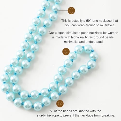 BABEYOND Long Pearl Necklace Faux Pearls Necklace Set Beaded Long Pearls Necklace 1920s Gatsby Costume Jewelry - color: Blue