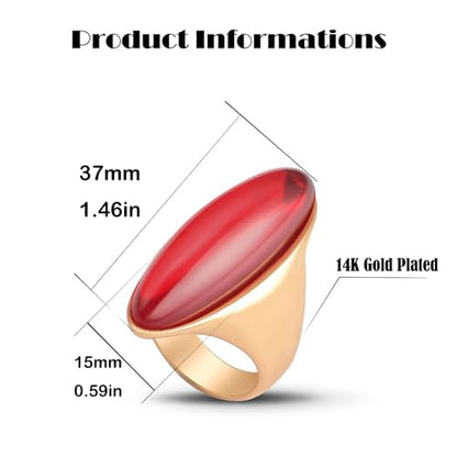 HAIXIAN Exaggerated Gemstone Ring,Big 14K Gold Plated Eye Shape Stone Chunky Statement Ring,Cocktail Party Ring Jewelry Gift for Women - color: A02_Red