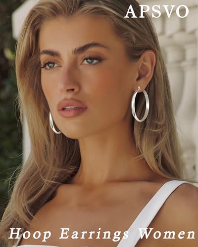 Apsvo Hoop Earrings for Women, 5mm Wide 14K Gold Plated/Silver Hoop Earring Hypoallergenic 925 Sterling Silver Earrings Lightweight Large Earrings for Women - color: Silver&50mm
