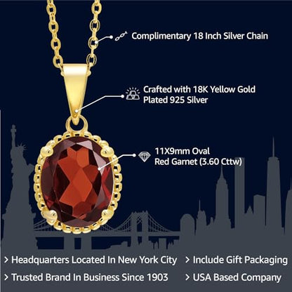 Gem Stone King 11X9MM Oval Gemstone Birthstone Pendant Necklace | 925 Sterling Silver | Solitaire Necklace For Women | With 18 Inch Chain | Fine Jewelry Gifts for Mom Women Wife Her - color: Garnet-January
