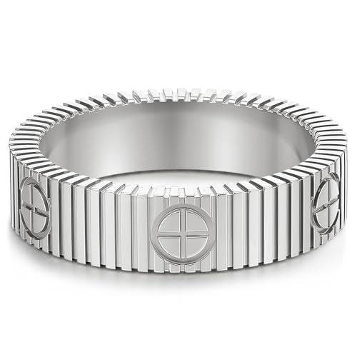 PDWZNBA Mothers Day Gifts for Mom Linear Stripe Textured Ring | 14K Gold-Plated Stainless Steel Promise & Friendship Ring, Wedding Band, Birthday Gifts for Women - color: CSilver, size: 8