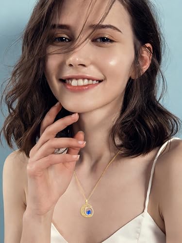 Midari 18K Yellow Gold Sun Moon Star Pendant Rose Flower Necklaces I Love You Forever Sun Moon Jewelry Gift for Mother Women - color: 09-Sep-Sapphire, style: Moon&Star
