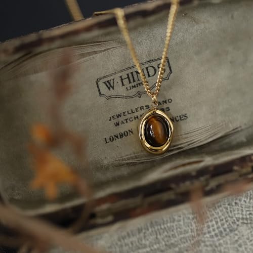 Tiger Eye Necklace, 14K Gold Natural Stone Necklace for Women, Adjustable Vintage Necklace for Spiritual Jewelry - style: Tiger Eye Necklace
