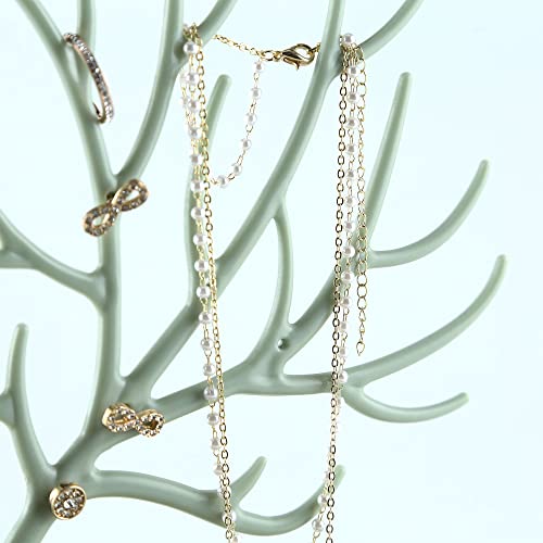MORE&LESS Antlers Jewelry Display Stand with Drawer and Crystal Handle, Tree Tower Rack Hanging Organizer for Ring Earrings Necklace Bracelet - color: C Matcha Green-Drawer-Crystal Handle