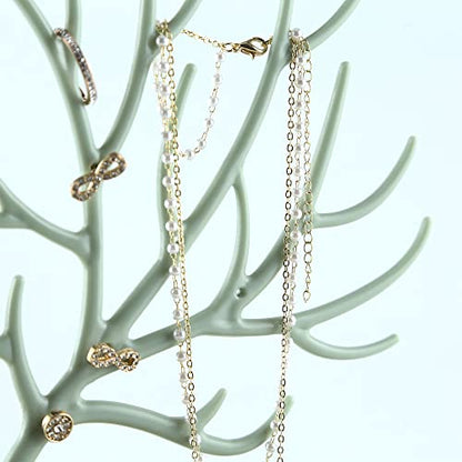 MORE&LESS Antlers Jewelry Display Stand with Drawer and Crystal Handle, Tree Tower Rack Hanging Organizer for Ring Earrings Necklace Bracelet - color: C Matcha Green-Drawer-Crystal Handle