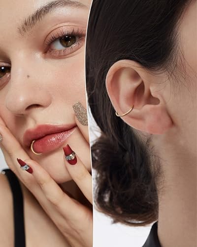 14K Solid Gold Nose Rings, Yellow Gold, 18g/16g/20g | For Women Man, Real Gold, 14Kt, Tiny Seamless Hoop, Nose Piercing, Cartilage Earring, Hypoallergenic - color: HoopA, size: 16g- 11mm