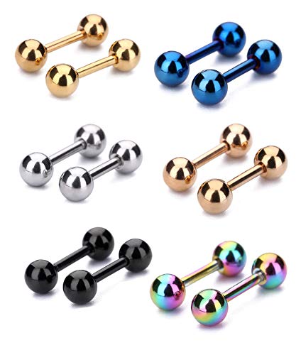 Tanyoyo 4mm Surgical Stainless Steel Ear Piercing Studs Earrings sets 5-6 Pair Mixed Colors High Polished 16G ¡­ - style: 6 Color