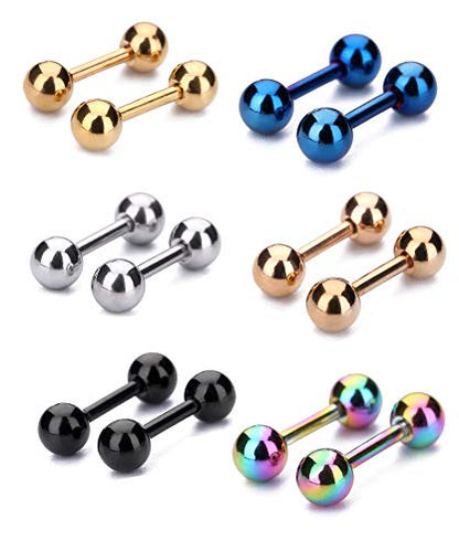 Tanyoyo 4mm Surgical Stainless Steel Ear Piercing Studs Earrings sets 5-6 Pair Mixed Colors High Polished 16G ¡­ - style: 6 Color