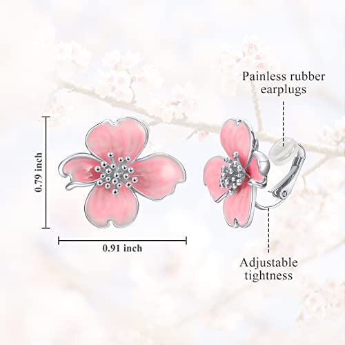 Clip on Earrings Women, 14K Gold Plated Earrings for Sensitive Ears, Fashion Women's Earrings Jewelry Birthday Gift for Wife Grandma Daughter Girls on Christmas Thanksgiving - color: Silver Pink Earrings