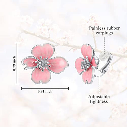 Clip on Earrings Women, 14K Gold Plated Earrings for Sensitive Ears, Fashion Women's Earrings Jewelry Birthday Gift for Wife Grandma Daughter Girls on Christmas Thanksgiving - color: Silver Pink Earrings