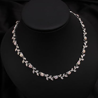 Austrian Crystal Rhinestone Choker Necklace Elegant Flower Leaf Chain Necklace Jewelry for Party Prom Costume Accessories for Women - color: AB Crystal-Platinum Plated