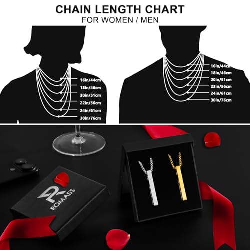 Romass 2Pcs Pendant Necklace for Men,Stainless Steel Silver Black Gold Bible Verse Chains for Men Vertical Bar Pendant Gifts Jewelry Box 16-24 Inches - size: 20 in, style: 2Pcs(silver+gold) 1.6 "* 0.2'' pendant