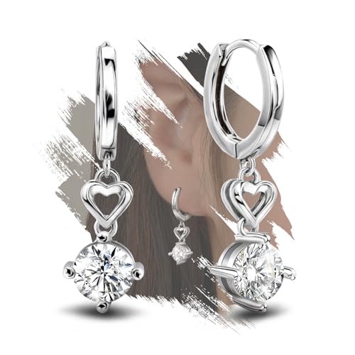 Heart Earrings for Women Girls-Sterling Silver Heart Dangle Hoop Earrings with Charm Love Huggie Hoop Earrings Hypoallergenic Delicate Jewelry Gifts for Women Girls Birthday - color: Hollow Heart Earrings