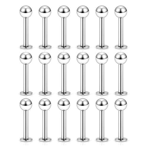 20G 18G 16G 14G 12G Lip Labret Monroe Medusa Nose Rings Stud 316L Surgical Steel Tragus Helix Cartilage Earring Tongue Cheek Piercing Jewelry Bars 6mm 8mm 10mm 12mm 14mm 16mm 19mm 18PCS - color: Silver, size: 14G - 8mm