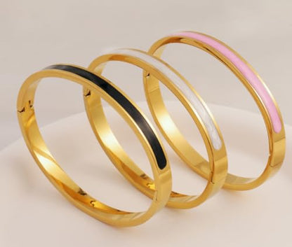 Gold Bracelets for Women Stainless Steel Bangle Set Colorful Enamel Stackable Jewelry