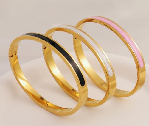 Gold Bracelets for Women Stainless Steel Bangle Set Colorful Enamel Stackable Jewelry