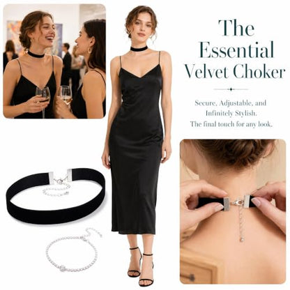 Velvet Choker Necklace for Women Goth Halloween Y2K Ribbon Collar Set - color: Black-0.6''-20pcs