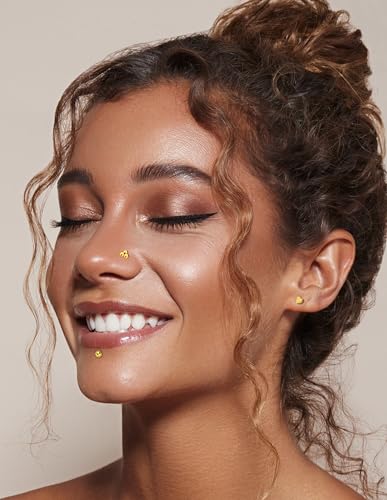 Threadless Push in Nose Studs Rings Stainless Steel Flat Back Earrings Labret Monroe Lip Rings for Women Men Cartilage Helix Conch Tragus Piercing Jewelry 6mm 8mm 10mm Silver Gold Tone - color: Gold, size: 18G(1mm)