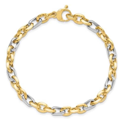 Diamond2Deal 14K Two-tone Gold Polished Fancy Link Chain Bracelet 7.75"