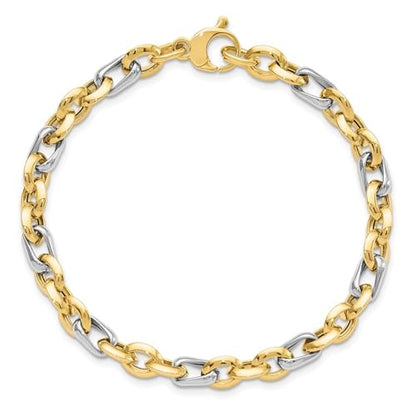Diamond2Deal 14K Two-tone Gold Polished Fancy Link Chain Bracelet 7.75"