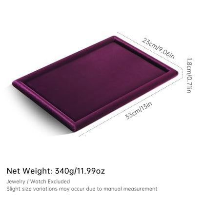 Velvet Jewelry Display Tray for Ring Earrings Necklace Bracelet Flat Tray - color: Purple, size: 12.99 × 9.06 in
