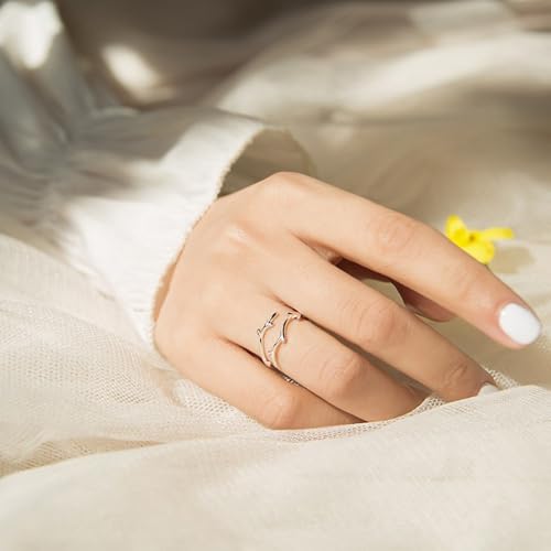 Adjustable Leaf Stackable Rings for Women Cubic Zirconia Stones Blue Leaves Purple Flower Open Band Stacking Finger Sliver Rings Fashion Plant Floral Aesthetic CZ Jewelry - color: branch