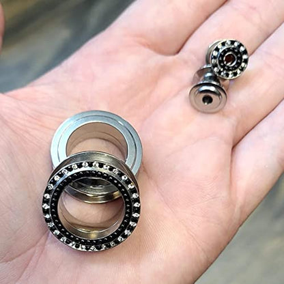 Screw Fit Plug Earrings Surgical Steel Ear Plug Gauges Center Tunnels Ear Gauges Screw Plugs with Black & Clear CZ Gems Piecing Jewelry - size: 2g - 6mm