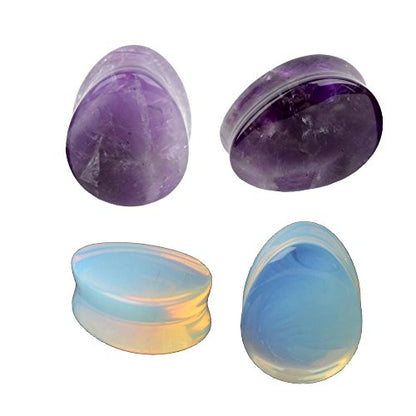 2Pairs Opalite Moon Stone Amethyst Ear Gauges Plugs Tunnels Expanders Stretcher Natural Organic Stone Double Flared Piercing Body Jewelry - style: 00g(10mm)