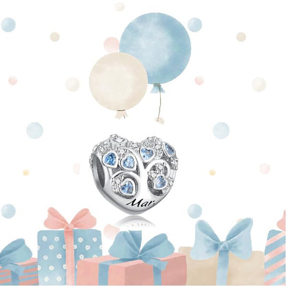 Birthstone Charms for Heart Dangle Charms for Bracelets and Necklaces, Birthday Mother's Day Christmas Jewelry Gifts For Women - color: March