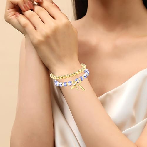 NEWITIN 2 Pieces Summer Beach Jewelry for Women Chunky Beaded Necklace Bracelet Trendy Big Resin Beaded Choker Boho Charm Statement Colorful Jewelry Set for Women - color: Gold Bow A