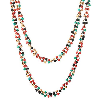 COOLSTEELANDBEYOND Colorful Wood Beads Long Chains Necklace, Multi-Strand, Dress Party Event Prom