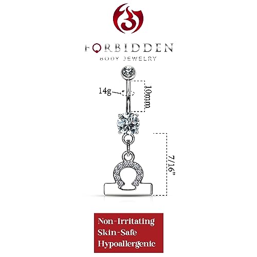 Forbidden Body Jewelry Surgical Steel CZ Jeweled Zodiac Sign Dangle Belly Button Ring - style: Libra