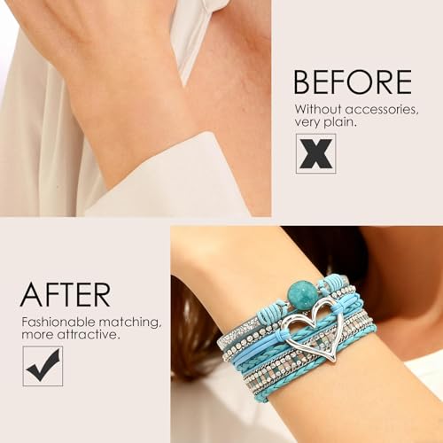 Leather Wrap Bracelets for Women, Boho Leopard Multi-Layer Crystal Beads Cuff Jewelry - color: J-Warp-017