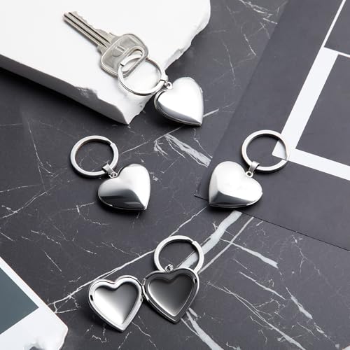 Liliaafar 4 Pcs Silver Stainless Steel Locket Keychains | Keychains That Hold Pictures for Women Mom Chirstmas Gifts - style: Heart