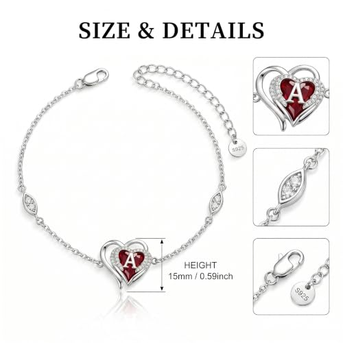 Initial Bracelet for Women 925 Sterling Silver Heart Angel Wings Initial Bracelet Anniversary Birthday Mothers Day Jewelry for Mom Her Wife - color: A