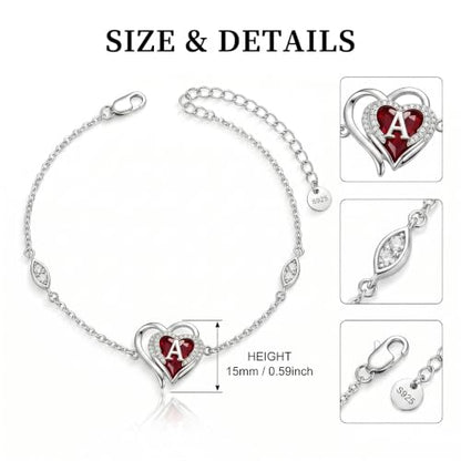 Initial Bracelet for Women 925 Sterling Silver Heart Angel Wings Initial Bracelet Anniversary Birthday Mothers Day Jewelry for Mom Her Wife - color: A