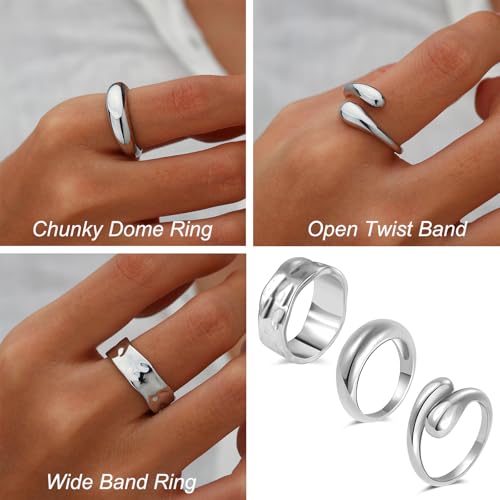 Chunky Gold Rings for Women Non Tarnish, 18K Gold Plated Statement Dome Rings Stacking,Thumb Ring, Mens Silver Eternity Wedding Band Jewelry Size 5-11 - color: Silver