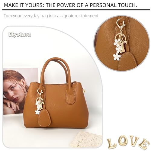 Floral Series Initial Bag Charm, Cute Flower & Bubble Letter Purse Charms, Keychain Accessories Gift for Women - color: White Flower, style: T