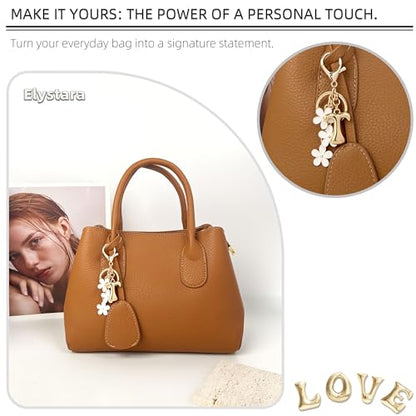 Floral Series Initial Bag Charm, Cute Flower & Bubble Letter Purse Charms, Keychain Accessories Gift for Women - color: White Flower, style: T