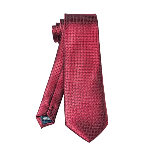 5PCS Mens Silk Tie, Pocket Square, Cufflinks, Drilled Tie Ring and Lapel Pin Set for Wedding Groom Party - color: Burgungy Tie Set -234