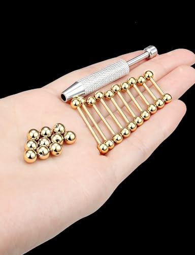 Prjndjw 14G Surgical Stainless Steel Tongue Rings Set 12/14/16/18/22mm 5mm Round Ball Tongue Barbells Nipple Rings with Removal Tool for Women Men 21 Pieces - color: Gold-plated 12/14/16/18/22 Barbell Piercing Jewelry