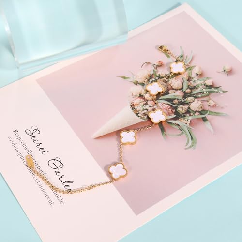 Delicacy Clover Bracelets Necklace Set:Clover Necklaces Clover Bracelet Women Link Bracelets Cute Gold Jewelry - color: White-Gold
