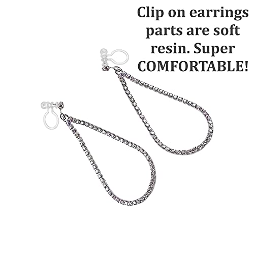 Dangle Silver Invisible Clip On Earrings for Women Not Pierced Gold Crystal Rhinestone Comfortable Hoop Fringe Long Chain Clip On Earrings - color: Teardrop Silver 2