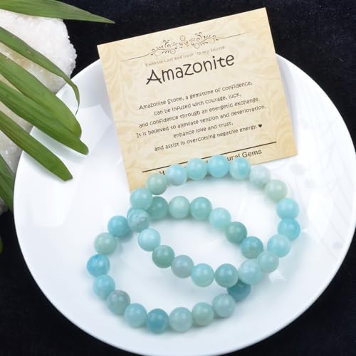 Natural Healing Gemstone Bracelet Handmade Yoga Stretch Elastic Bracelet Stress Relief Crystal Jewelry for Men and Women - color: Amazonite (Enhance Love and trust.), size: 10mm