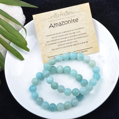 Natural Healing Gemstone Bracelet Handmade Yoga Stretch Elastic Bracelet Stress Relief Crystal Jewelry for Men and Women - color: Amazonite (Enhance Love and trust.), size: 10mm