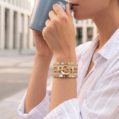 Edoneery Leather Wrap Bracelets for Women, Boho Layered Cuff Bangle | Multi-layer Leather Cuff, Daily wear, Stackable Bangle, Easy on-off, Western Jewelry Gifts for Women - color: Boho-2